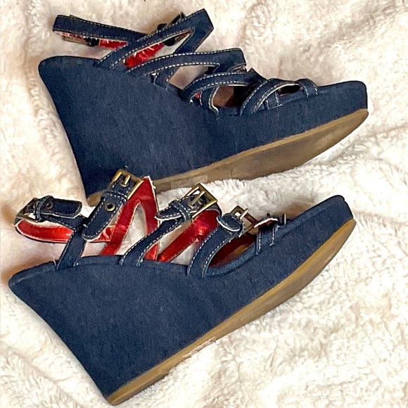 Bongo brand strappy denim wedges - Picture 2 of 6